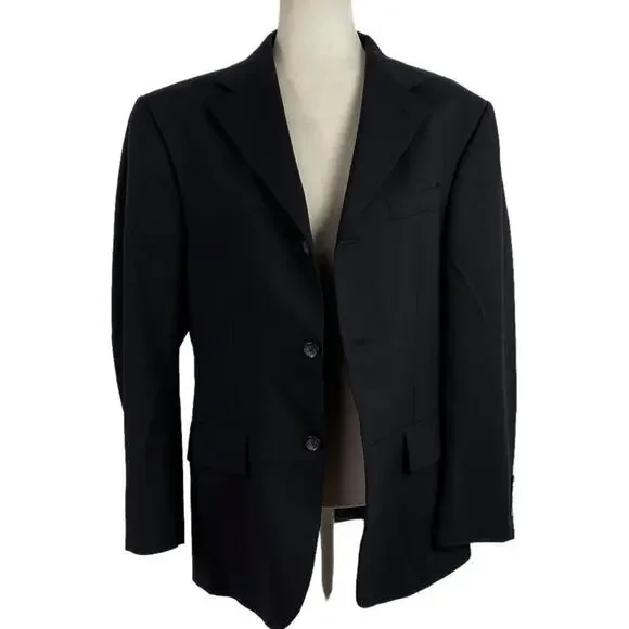 Oscar de La Renta Single Breasted 100% Wool Black Men's Suit Jacket Size 40S